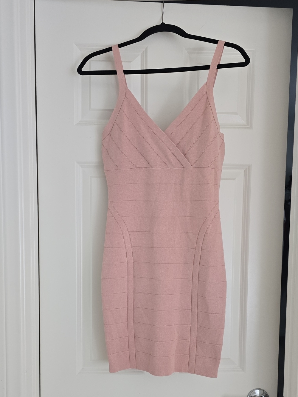 GUESS Blush Pink V-Neck Bandage Mini Dress